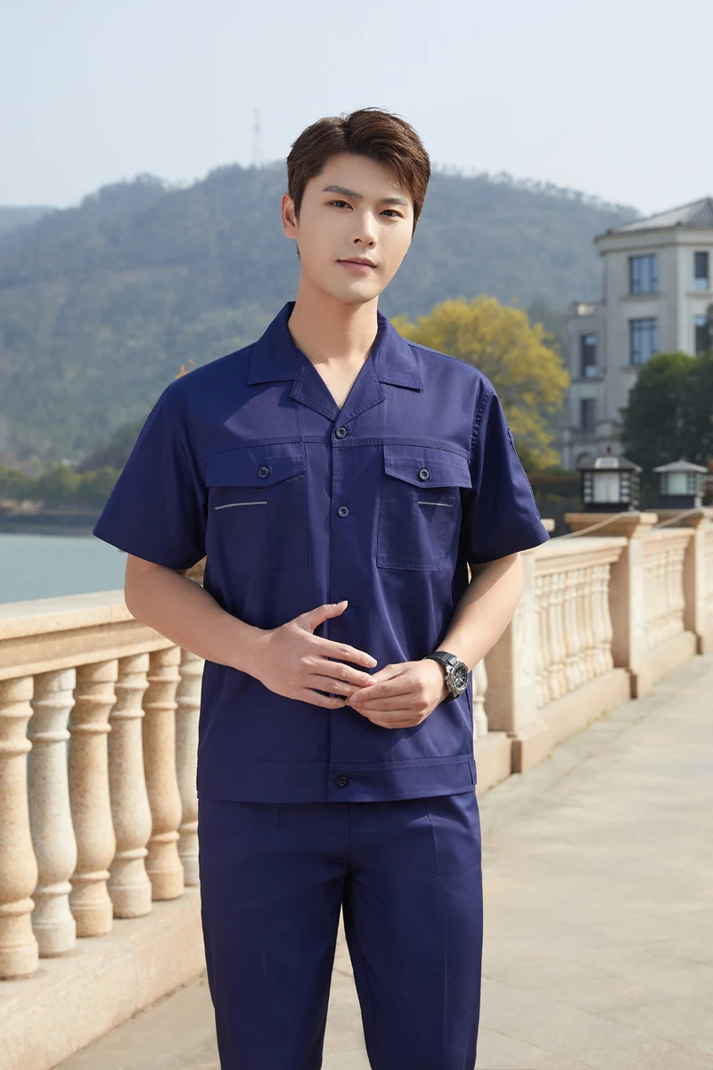 Summer workwear set men thin long short-sleeved site workshop labor protection construction engineer