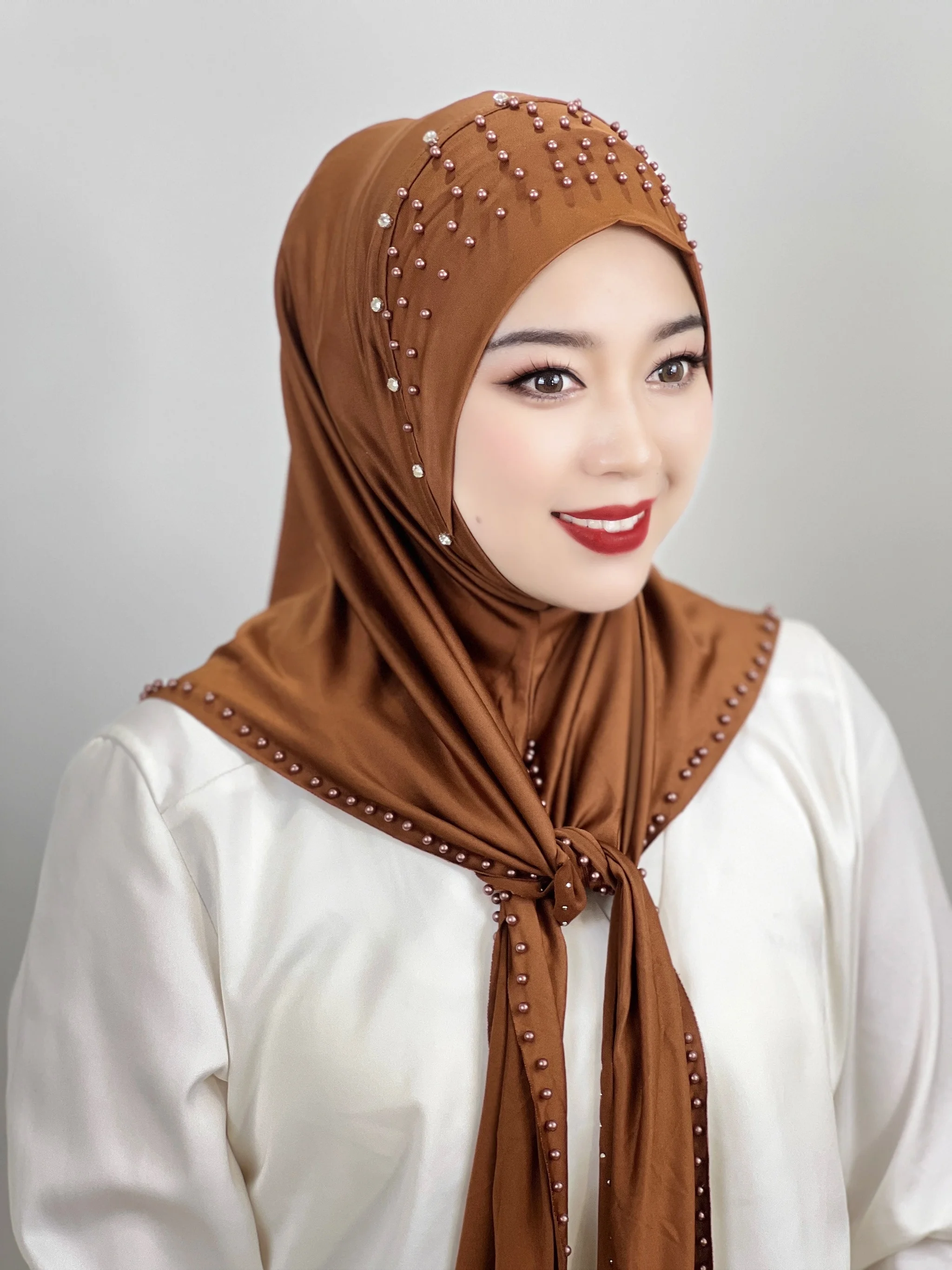 Wholesale High Quality Hijab Solid Colors With Pearls Beading ...