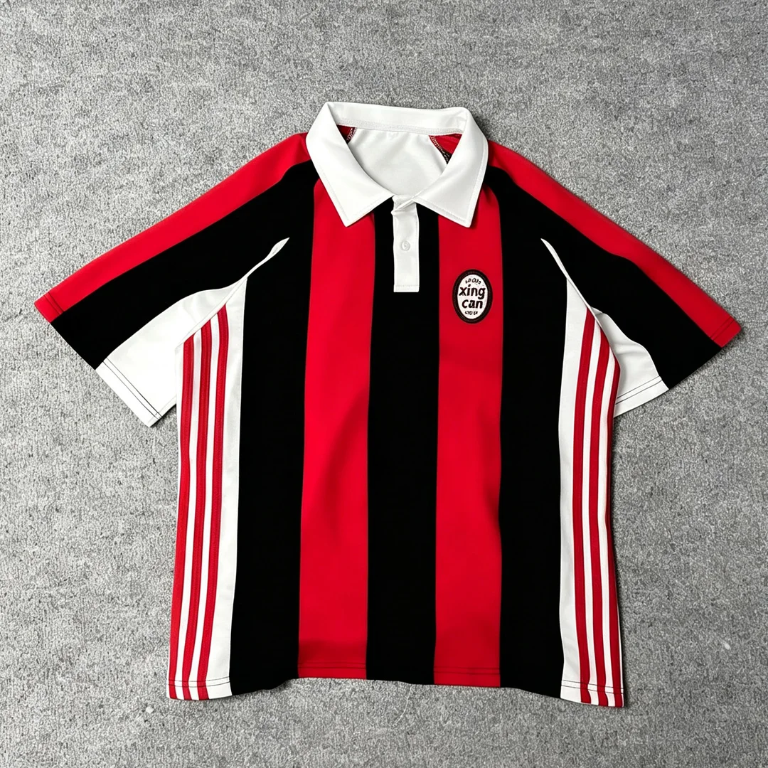 Výjimečně individuální retro rugby košile pro muže, krátký rukáv, pletená, pruhovaná, volně sedící, s knoflíkovým zapínáním, odolná proti tvorbě bavlněných kuliček, sportovní a každodenní
