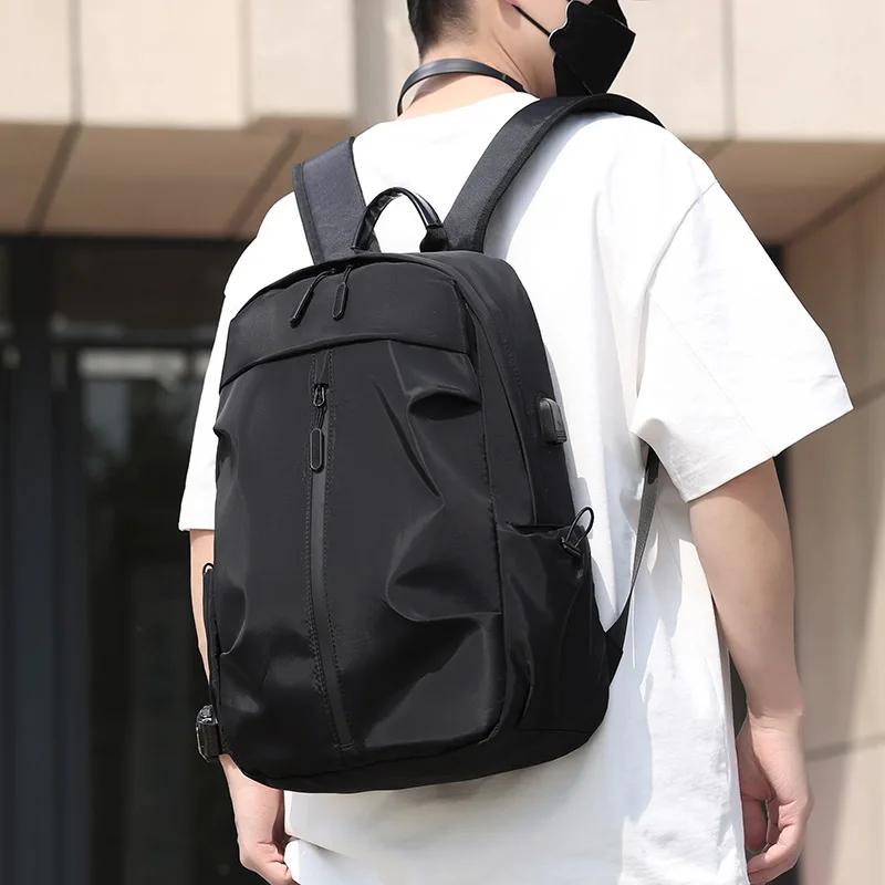 Large Size Black Nylon School Bag for Men Cheap Korean Style Daily Use with  USB Laptop Care Letter Pattern for Teenage Boys
