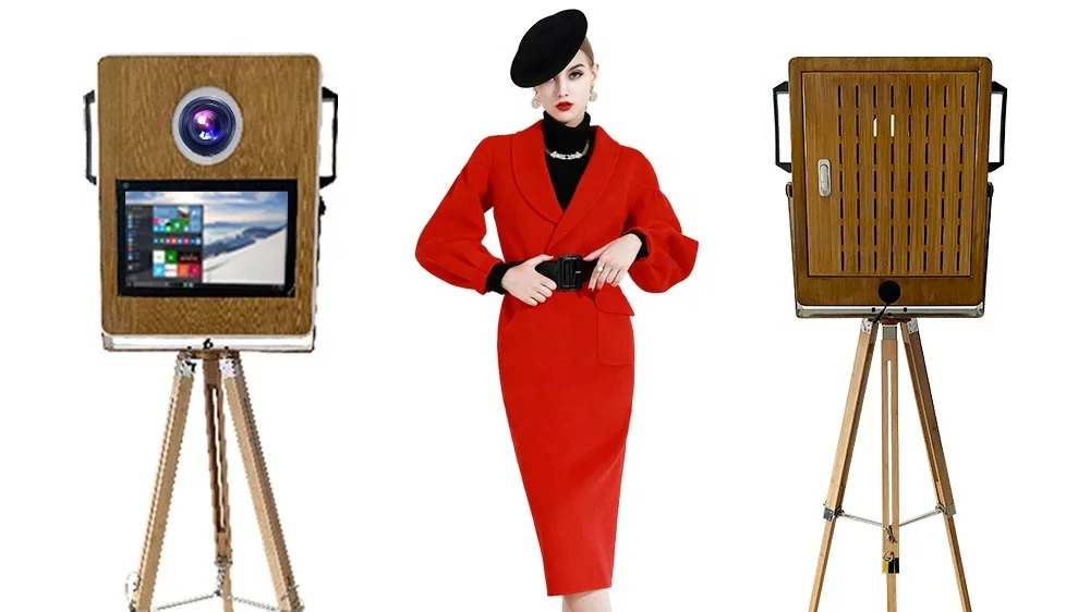 Portable Kiosk Camera With Printer Vintage Wooden Photo Booth Selfie