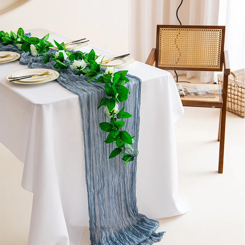 Rustic Gauze Table Runner Boho Chic Sheer Crinkle Cheesecloth Fabric Woven Table Cloth for Holiday Party Decor