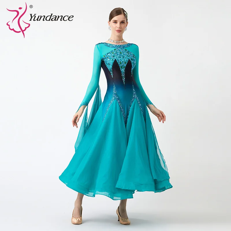 B-23115 Custom New International Standard Ballroom Dance Dress High Quality Pearl Silk Ballroom Dance Dresses For Sale