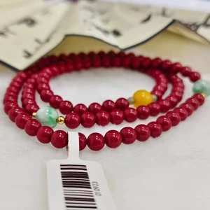 Chinese Traditional Handicrafts, Lucky Jewelry, Cinnabar Bead, Natural Jade Multi-layer Bracelet