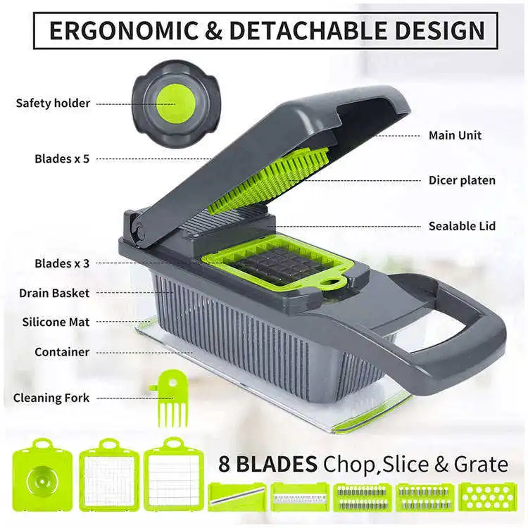 13 in 1 All in One Manual Kitchen Multifunctional Mandoline Slicer Vegetable Onion Cutter and Veggie Chopper Set