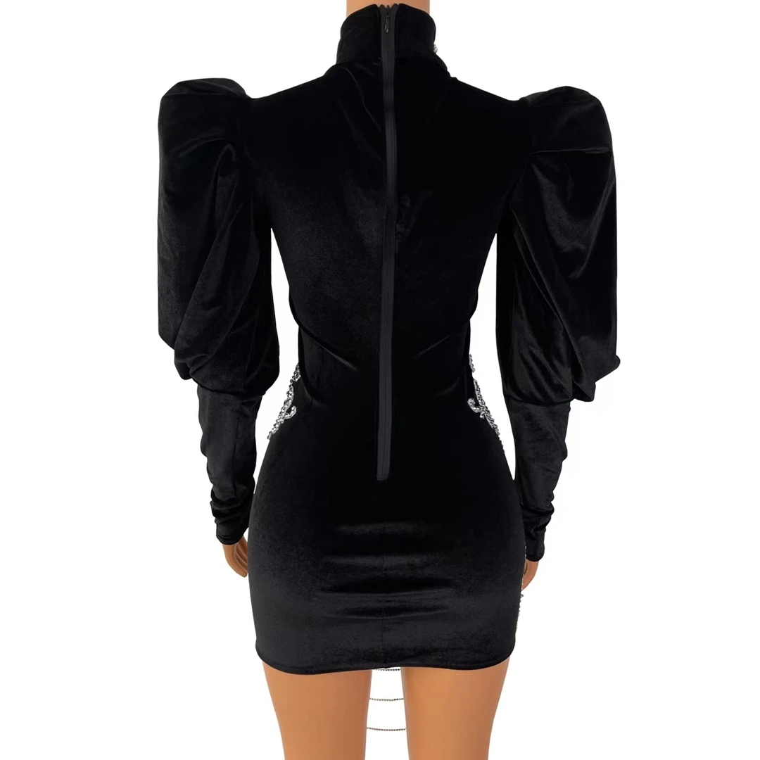 black velvet puff sleeve mini dress Black Bubble Hem Spaghetti Strap Dress | Purple Door