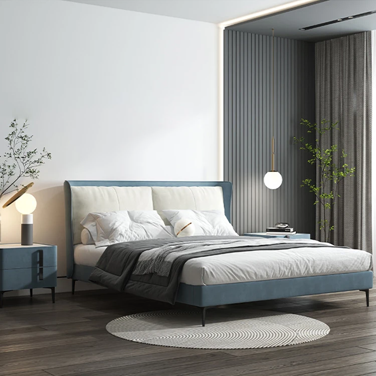 Elegant High Headboard Back European Style Bedroom Furniture Sets Bed With Fabric Headboard
