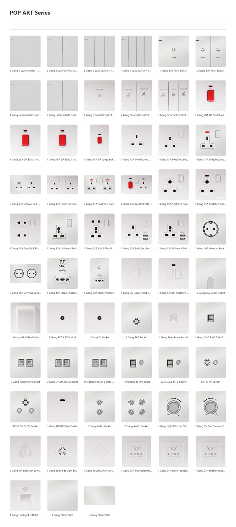 Summao Uk Standard Home Switches Grey 2 Gang 2 Way 10a 250v Light Electrical Wall Switch Socket