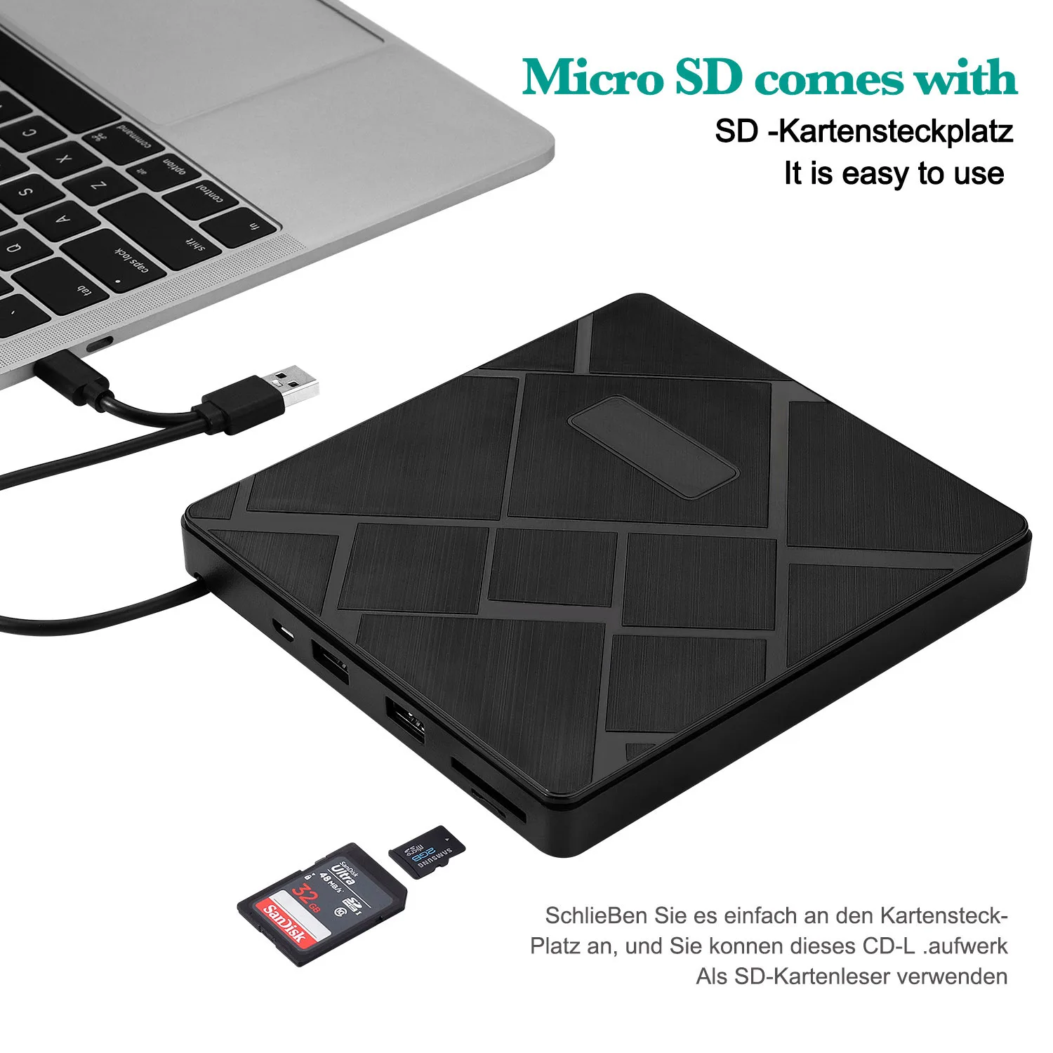 USB Type C 3.0 Portable External CD DVD Drive Burner