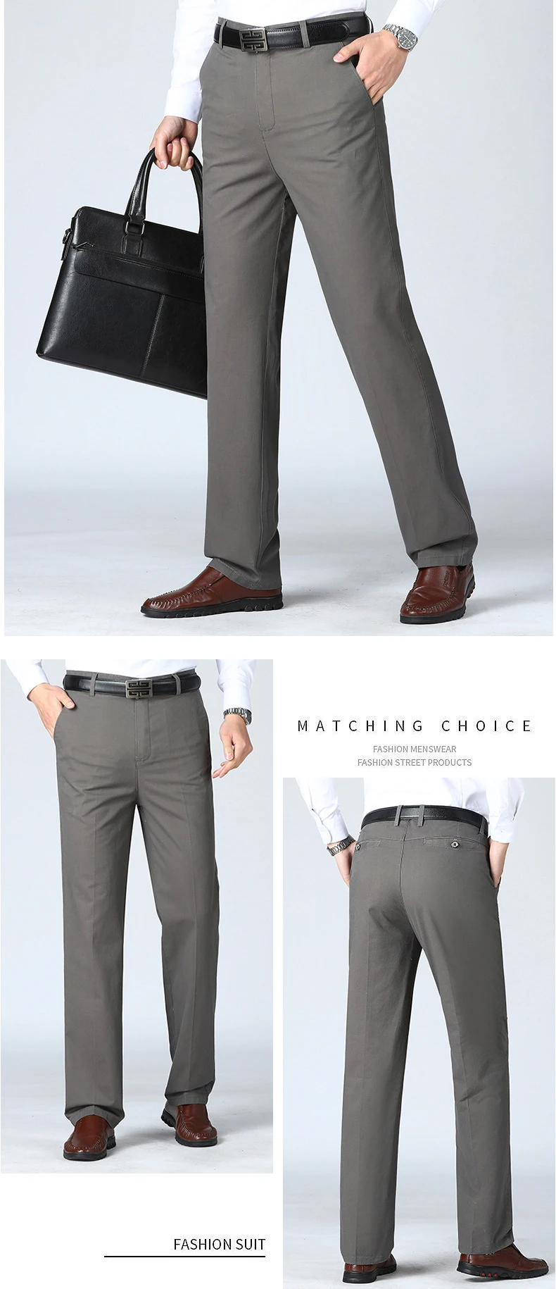 Mens Suit Pants Slim Fit Stretch Cotton Twill Work Trousers Skinny ...