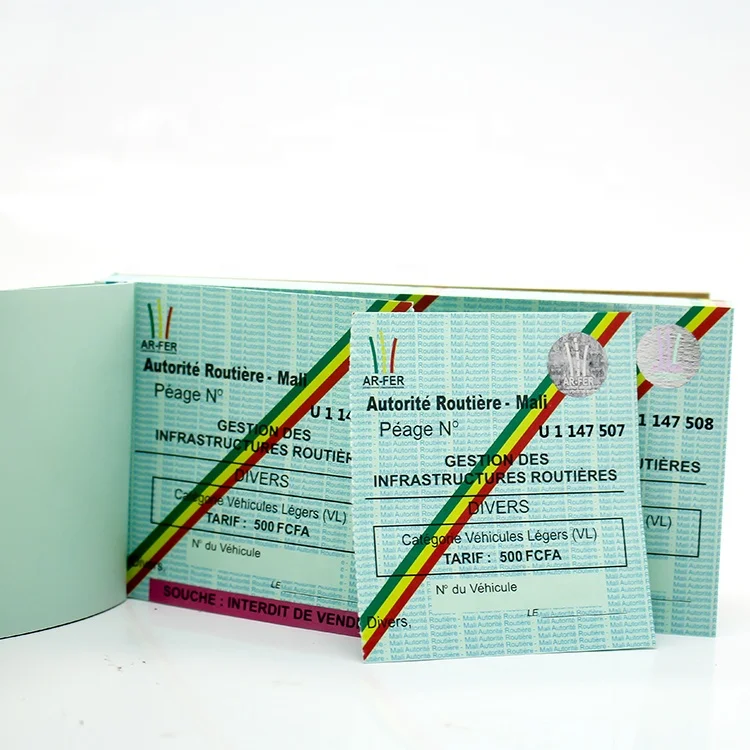 Custom Security Hologram Ticket Authority Toll Receipt Ticket Booklet with Sequential Numbering and Perforated Tear-off Stubs