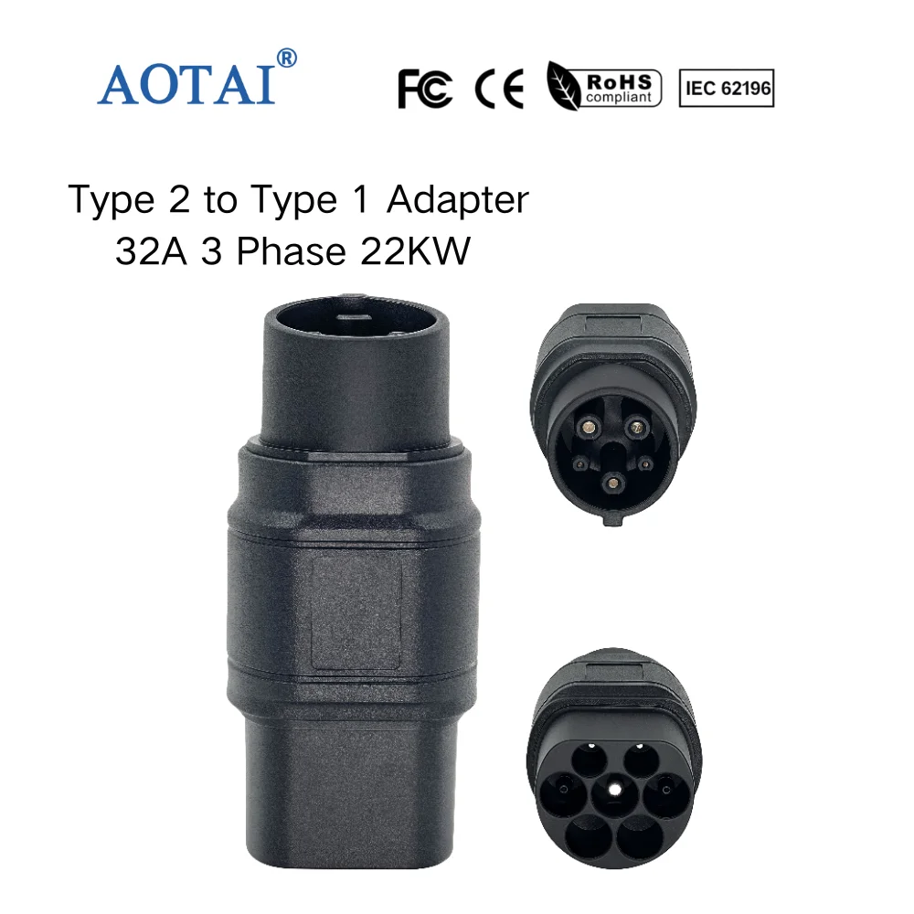 Adaptateur AOTAI EV de type 2 à type 1 Max 32A 230V Adaptateur CA EV adapté aux véhicules électriques J1772