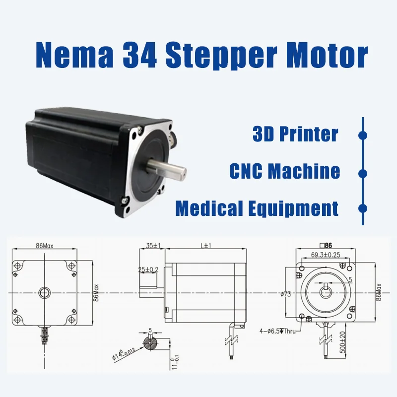Motor de Passo NEMA 34 Holry 6A 8.5N.m - 118mm Híbrido Preto