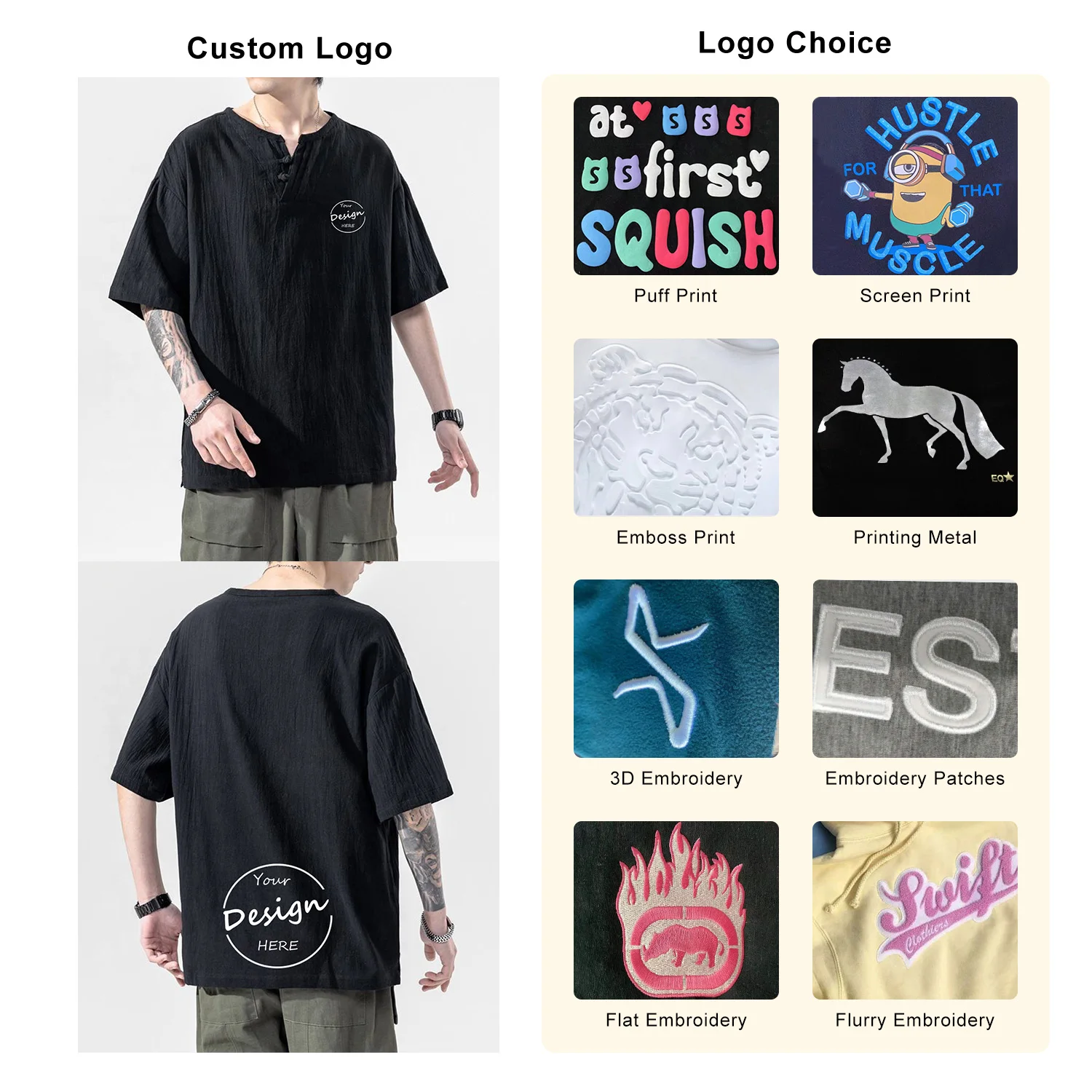 High Quality T-Shirt Embroidery Cotton Linen T Shirt Wholesale Heavyweight Cotton Men Embroidery T Shirt