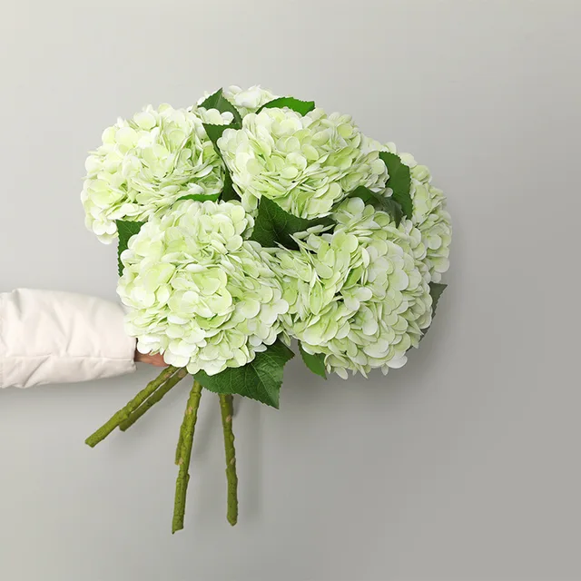 Moist White Artificial Hydrangea Flowers Bouquet Single Stem Real Touch Hydrangea For Wedding Decorations