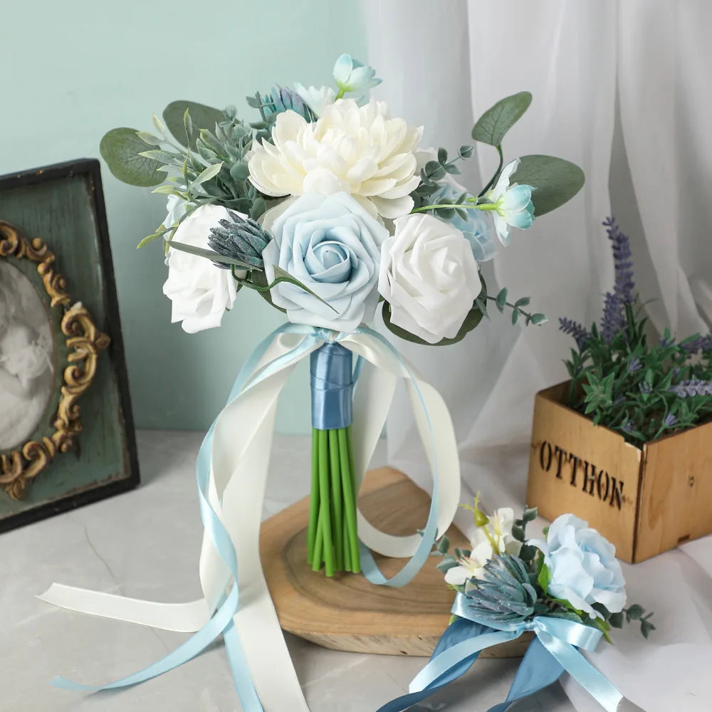 Outdoor Wedding Light Blue Series Bride Holding Flower Simulation Bouquet  Wedding Photo Studio Holding Simulation Flower| Alibaba.com, image size:1000x1000