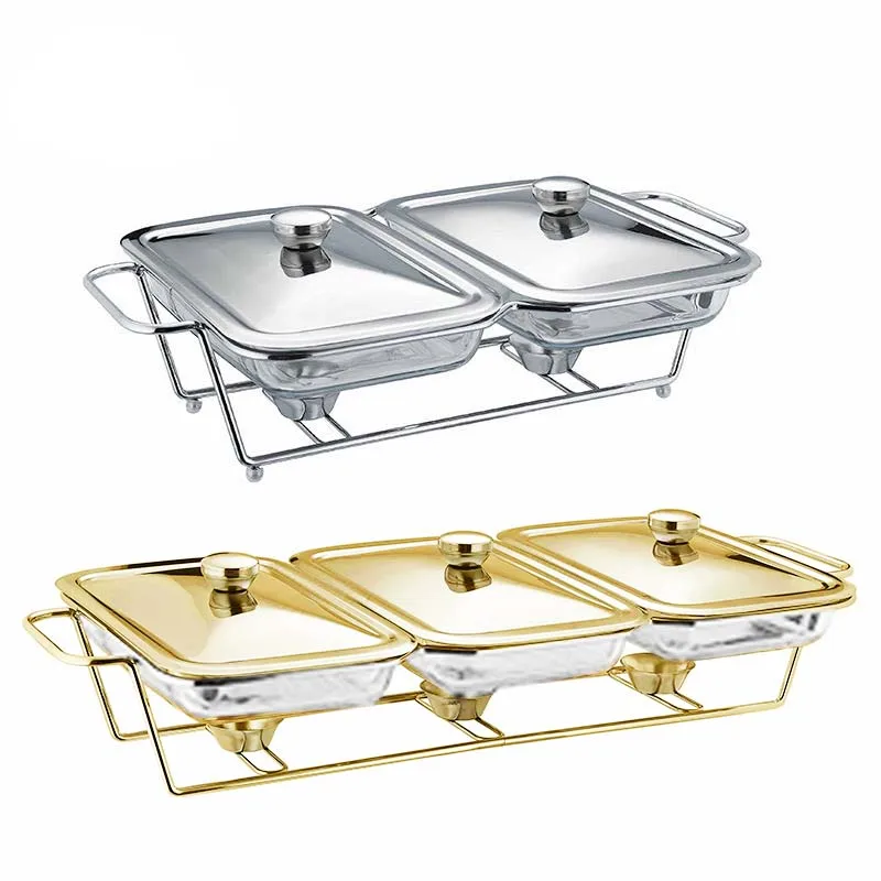 Produktbild von Edelstahl Buffet-Warmhalteplatte Mit Goldrahmen – 8 QT Fassungsvermögen, Isolierte Griffe, Spülmaschinenfest, Perfekt Für Partys & Catering