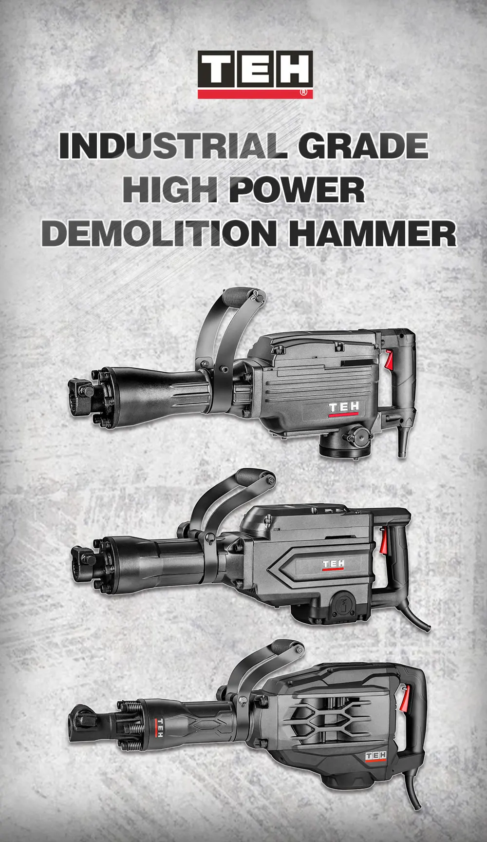 TEH High Performance Electric Modern Demolition Hammer Drill 220V DIY 1450W 1850 BPM