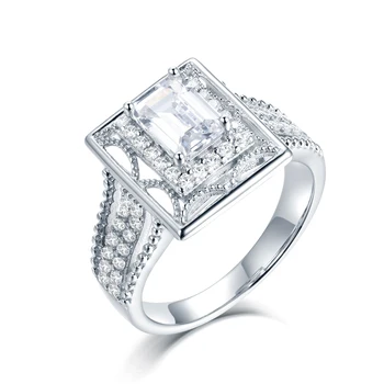 Queen design emerald cut silver wedding engagement ring big luxury jewelry gift for mother