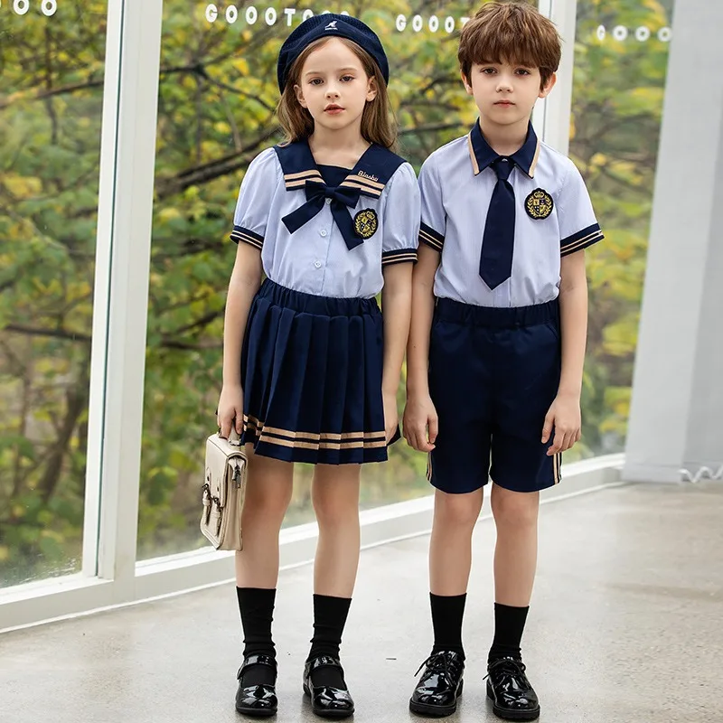 Big Size England Style Primary School Uniform From 2 to 18 Years Old Blue Daycare Uniform Set Japanese Elementary School Uniform