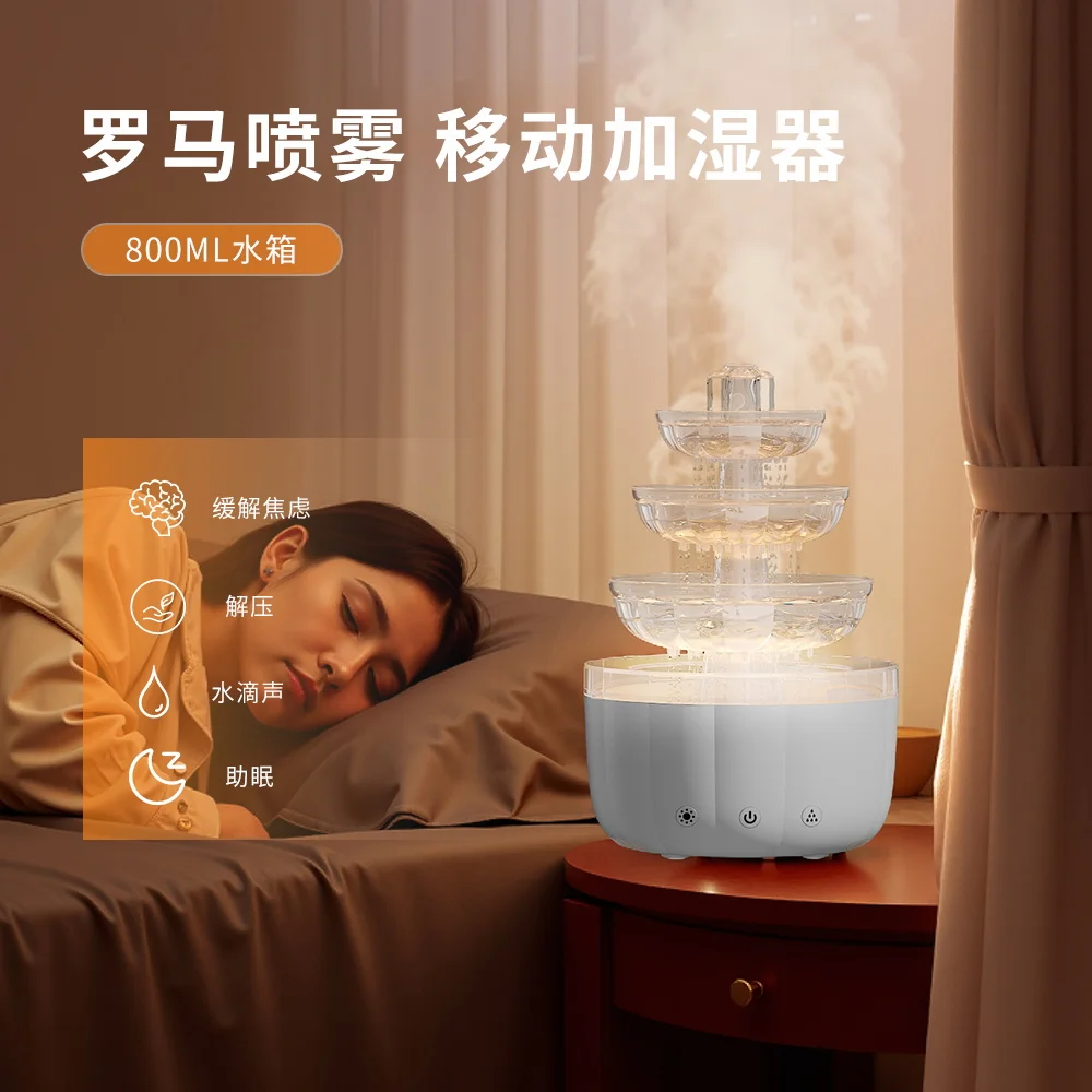 Hot Selling in Stock 7 Colorful Raindrop Humidifier Home Office Aroma Air Refill USB Large Spray Large Capacity Fountain