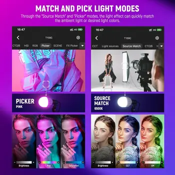 NEEWER 9 Effect Modes 2 Pack 26W LED Bulbs RGB Softbox Lighting Kit with App Control detail image