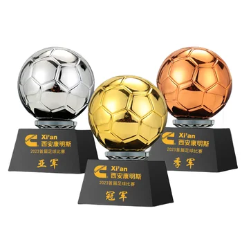 Custom Free Basketball Sports Competition Champion Football Gold Ball Trophy Resin Crystal Golden Ball Soccer Trophy