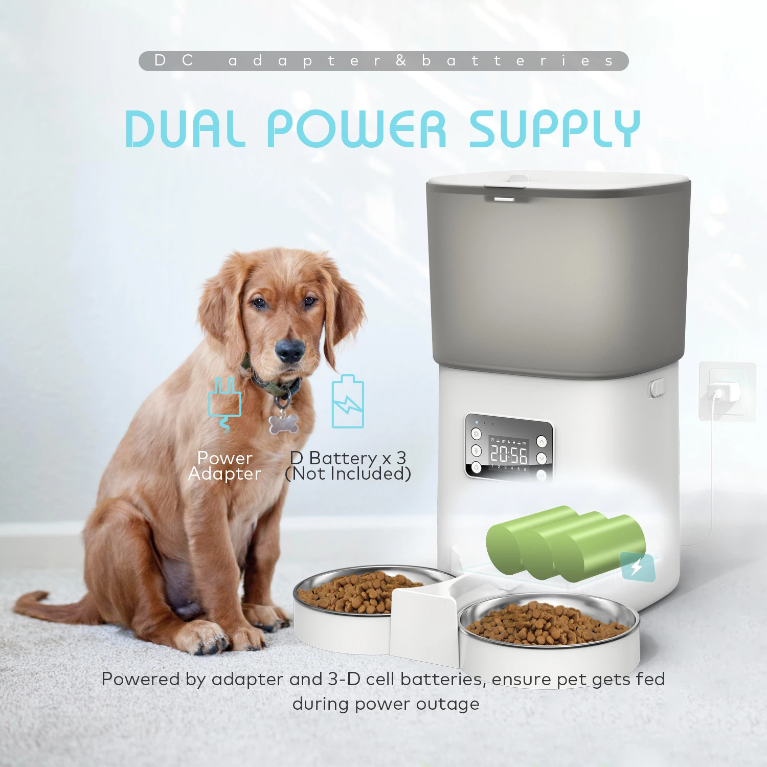 6l Automatic Pet Feeder With Twoway Splitter Dispenser Timeding Cats