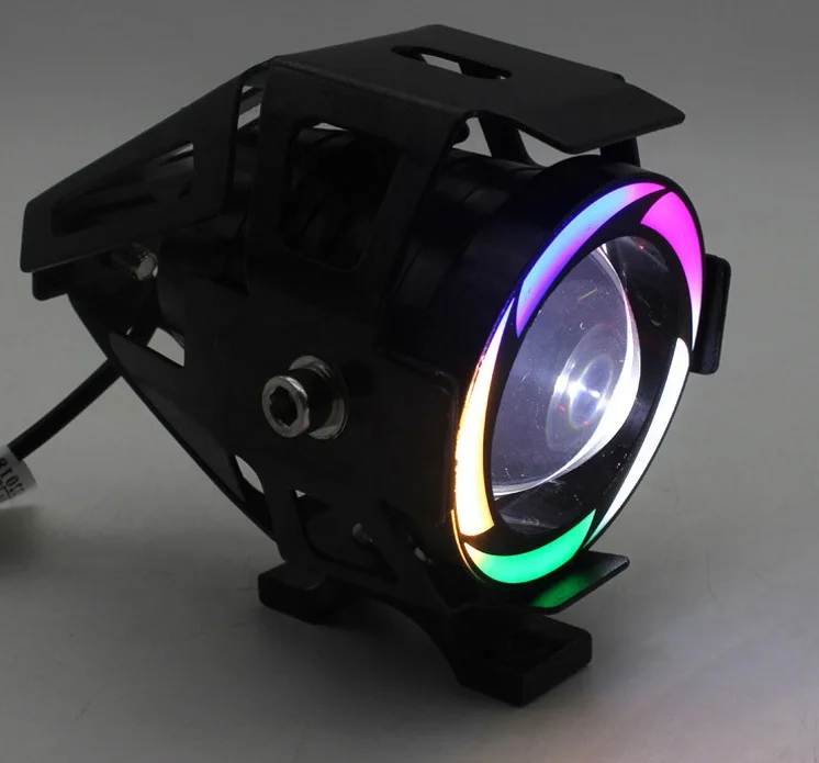 Motorcycle Universal LED Headlight U7 Colorful Moto Lights for Scooter Motorbike Fog Lamp Angel Devil Eyes LED External Flashing