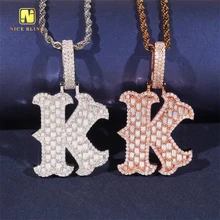 Fashion Hip Hop Jewelry Personalized Letter K Pendant Custom Iced Out 925 Silver VVS Moissanite Diamond Initial Charm Pendant