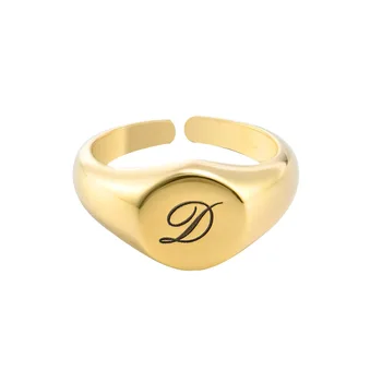 Classic Open Signet Ring Personalized Custom Name Alphabet Rings Rose 18K Gold Plated 925 Sterling Silver Jewelry For Men Women