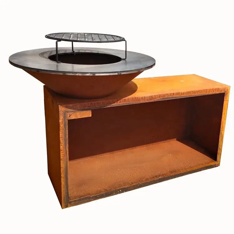 Wood Burning Outdoor Kitchen Metal Corten Steel Fire Pit Barbecue Charcoal Grill Bbq Buy