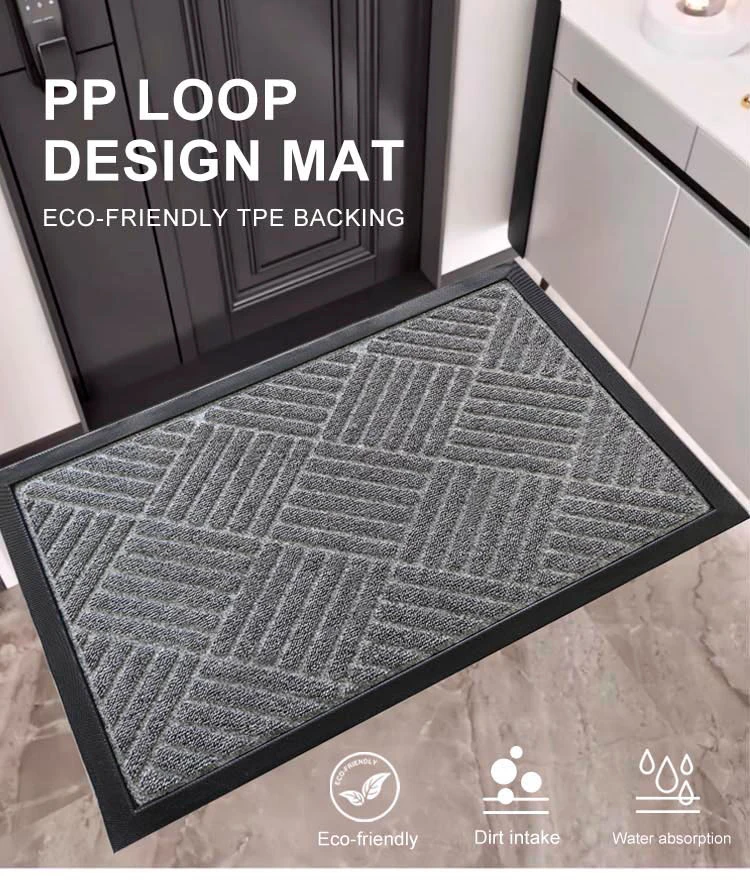 PP material loop pile surface TPE doormat outdoor front rubber door mat(图2)