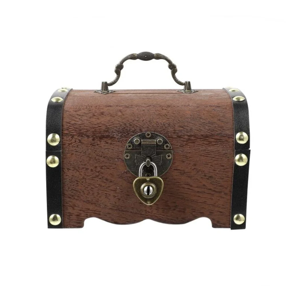 Retro Style Wooden Money Storage Box Gift Treasure Chest and Piggy Bank