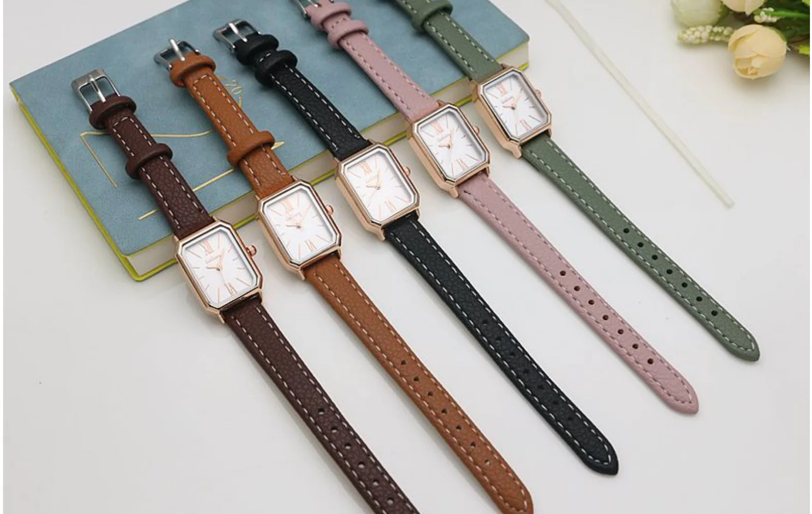 Square Leather Strap Watch Easy to Read Japanese Quartz ROCOWomen main image 3