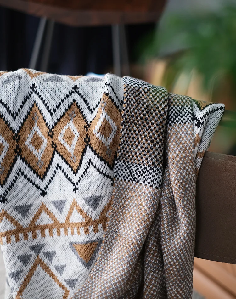 Скандинавский вязаный пользовательский плед с кисточками