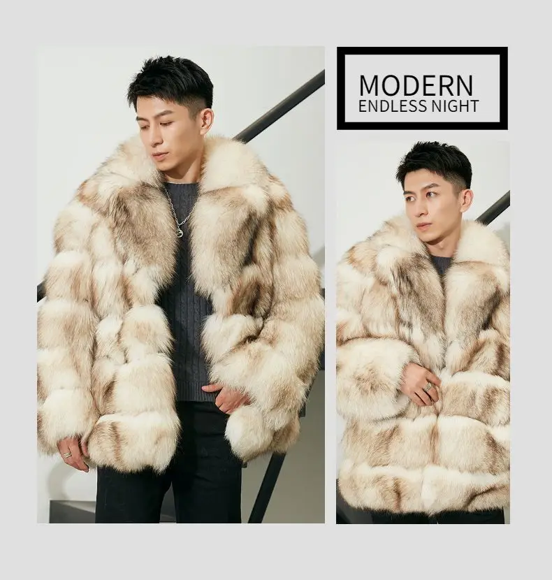 Finland imported SAGA-grade fox fur coat men's 2022 new light luxury hooded fur coat winter