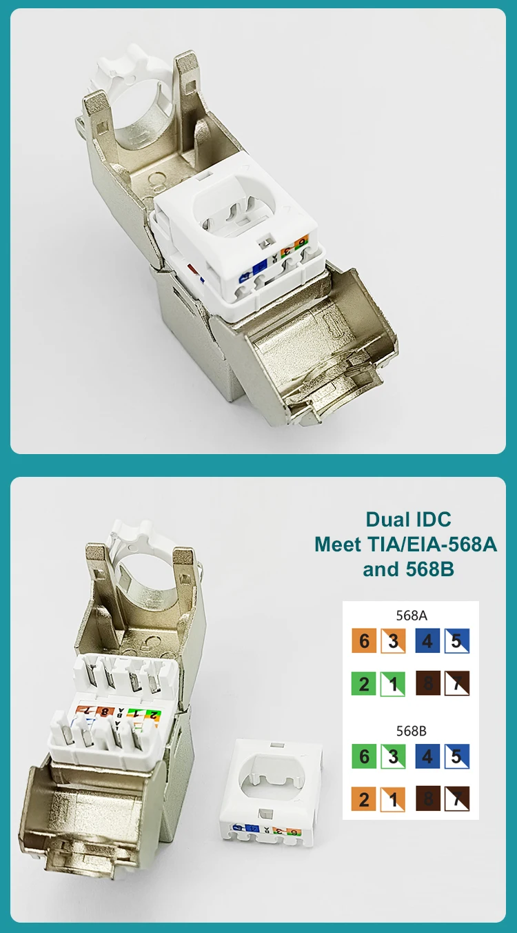 Rj45 Cat5e Cat6 Cat6a Network 180 Degree Toolless Keystone Jack For Lan