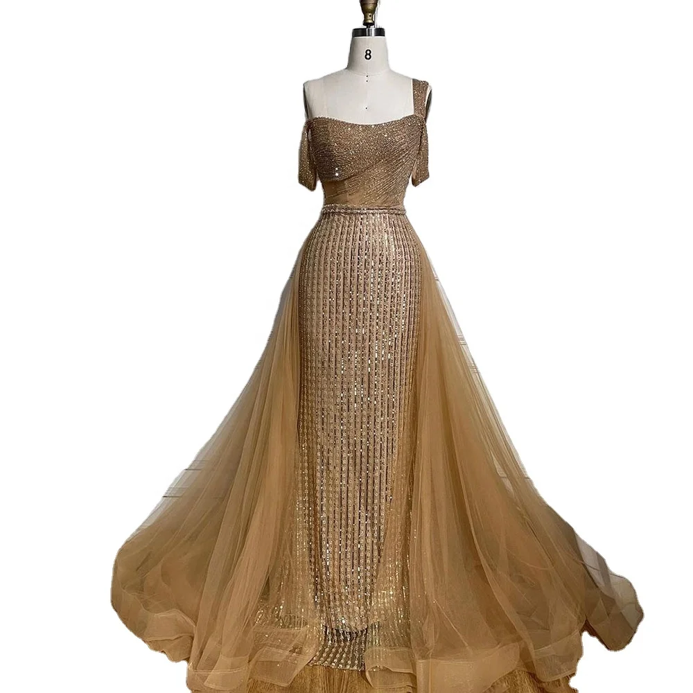 奇跡の新品未開封　sunsetclimax Kermit gold beige Gold Mermaid Beaded Overskirt Evening Dresses 2024