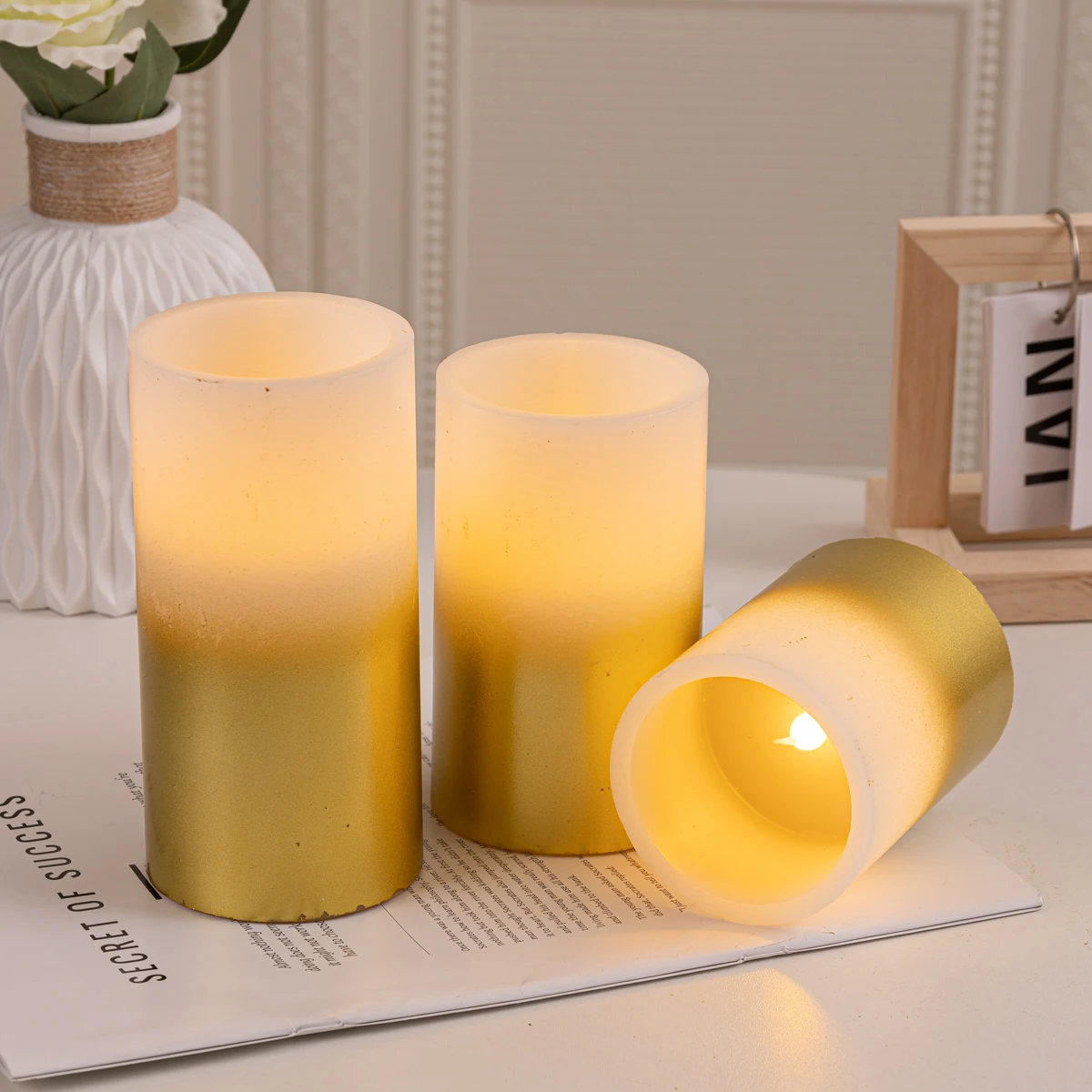 Half spray gold paraffin flameless LED candle home decoration light indoor party event festival decoration