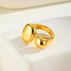 New Arrival Women's Stainless Steel 18k Gold Plated Ring Polished Smooth Asymmetric Chunky C-Word Open Rings