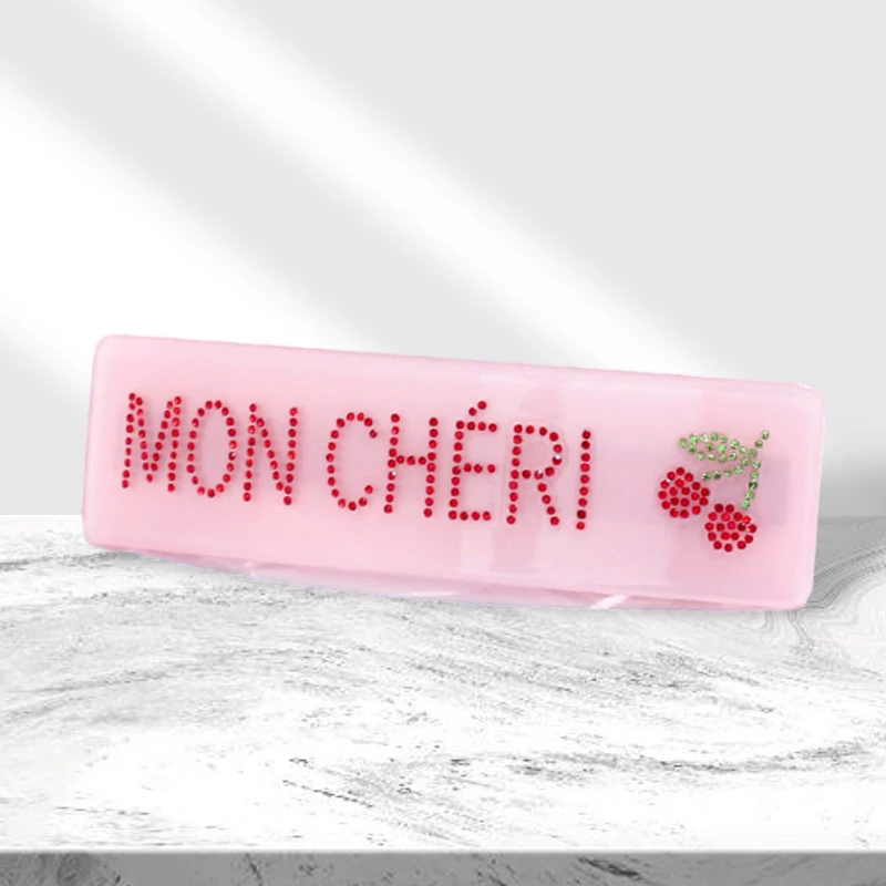 Экологичная розовая заколка для волос из ацетата с вишней со стразами оптовая продажа блестящая блестками большие заколки женщин