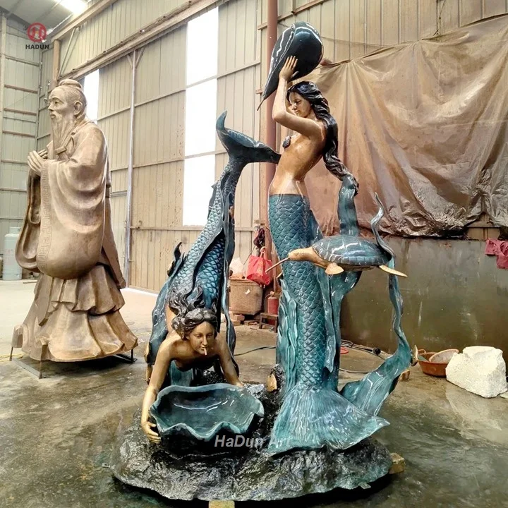 SCULPTURE STATUE FIGURINE En Bronze De Sirène Dauphin Nu Original Signé