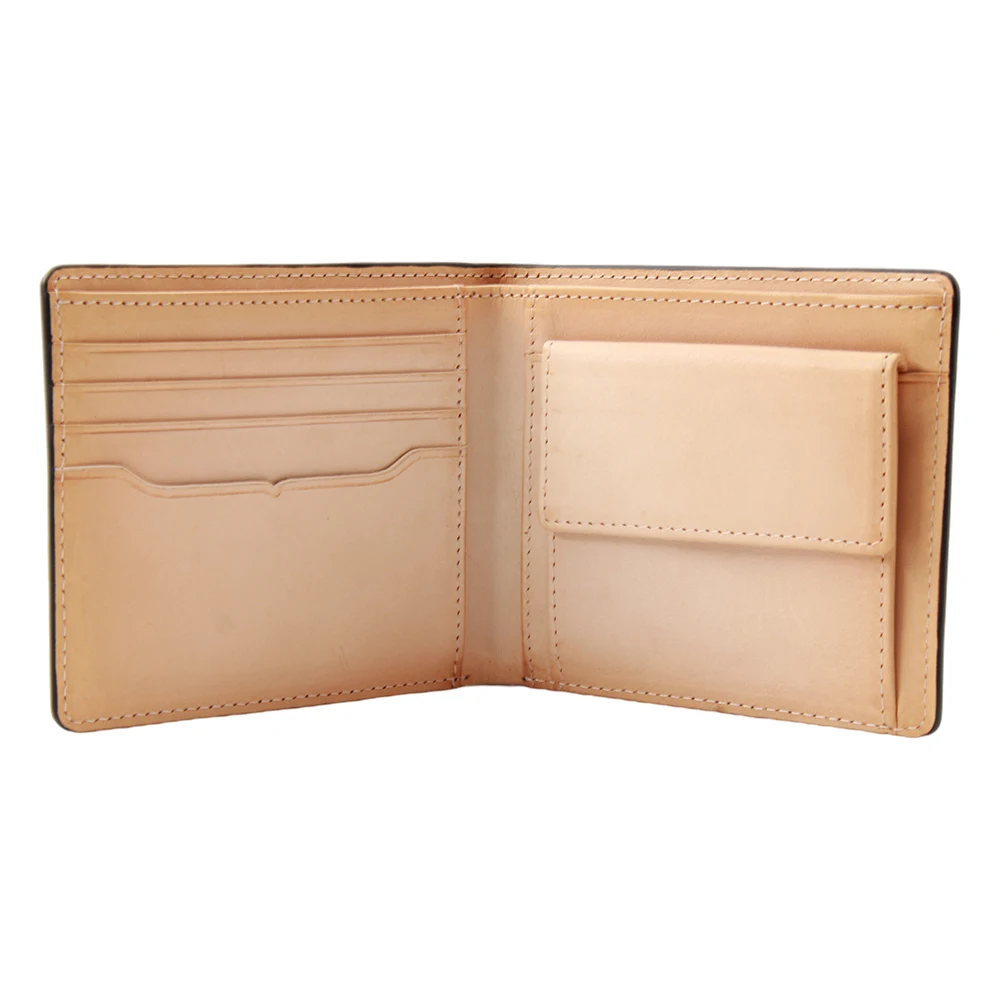Brand customized high quality vegetable tanned leather bifold wallet purse for men with coin pouch