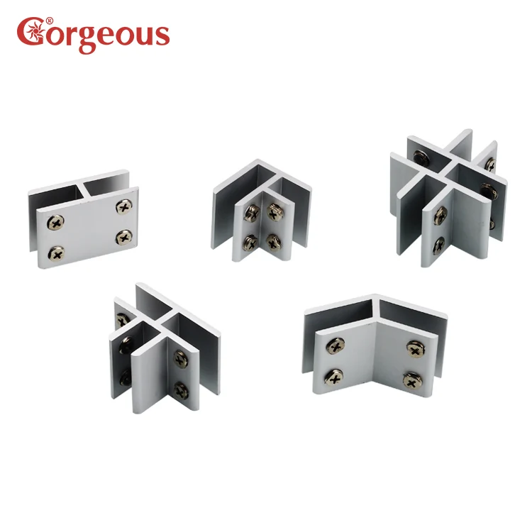 Aluminum  'T' Shaped Cross style and 'L' shape Glass Bracket Four Side Metal Frameless Glass Bracket Fastener Suitable For Glass