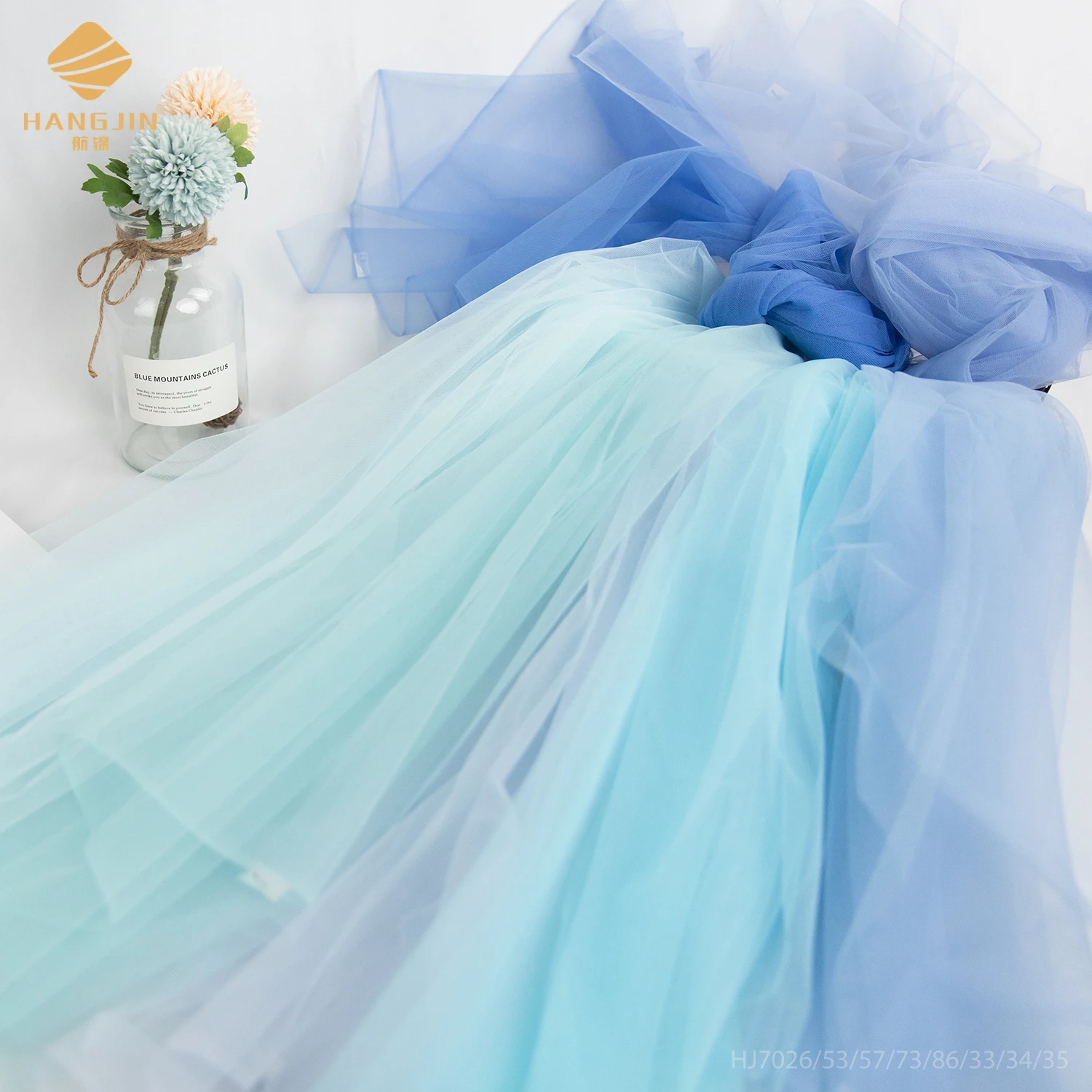 Azure Blue Color Soft Tulle Net 6420 Tricot Tulle Fabric