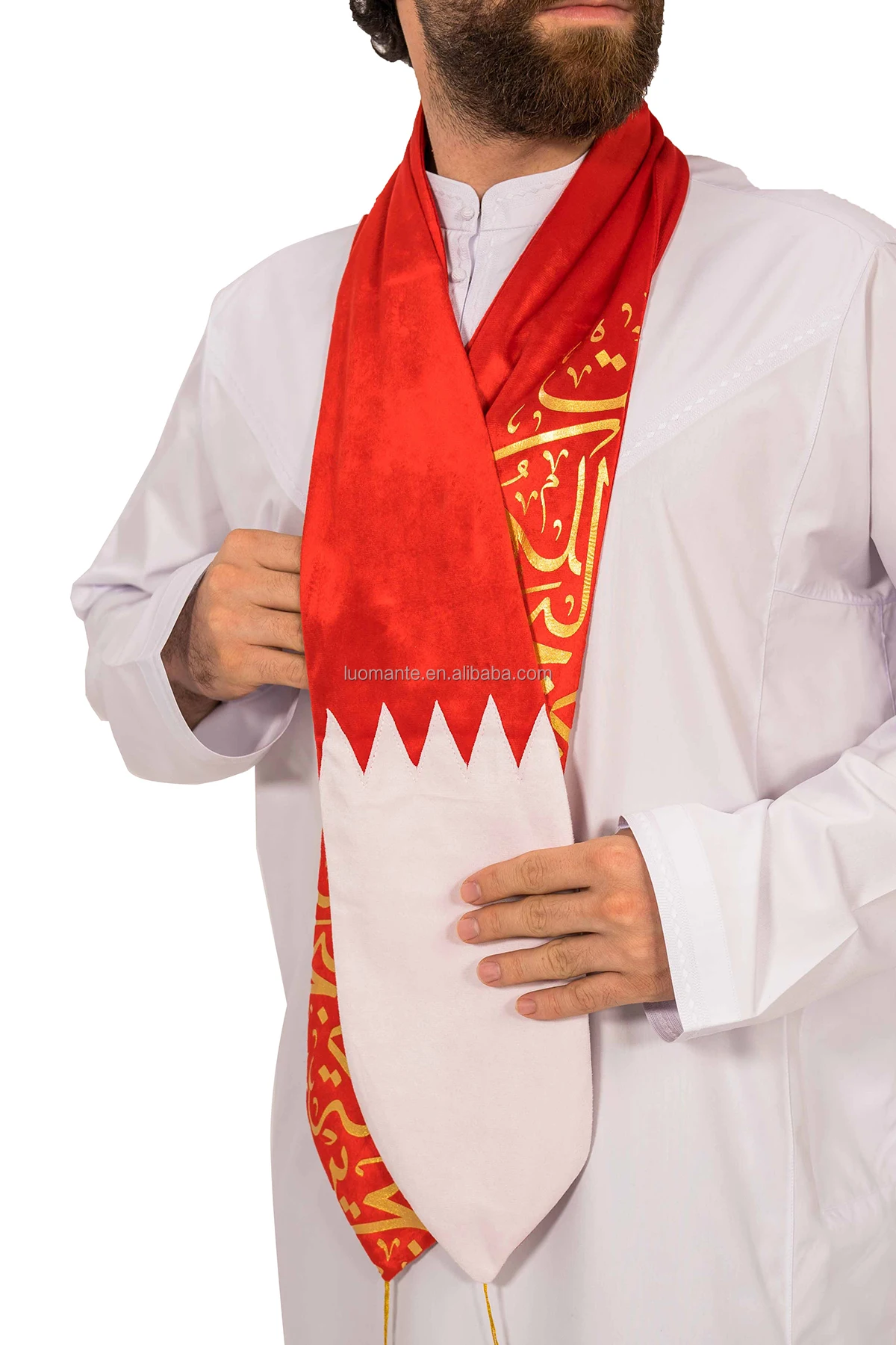 Factory Custom 2024 Velvet Embroidery Bahrain National Day Scarf for Men