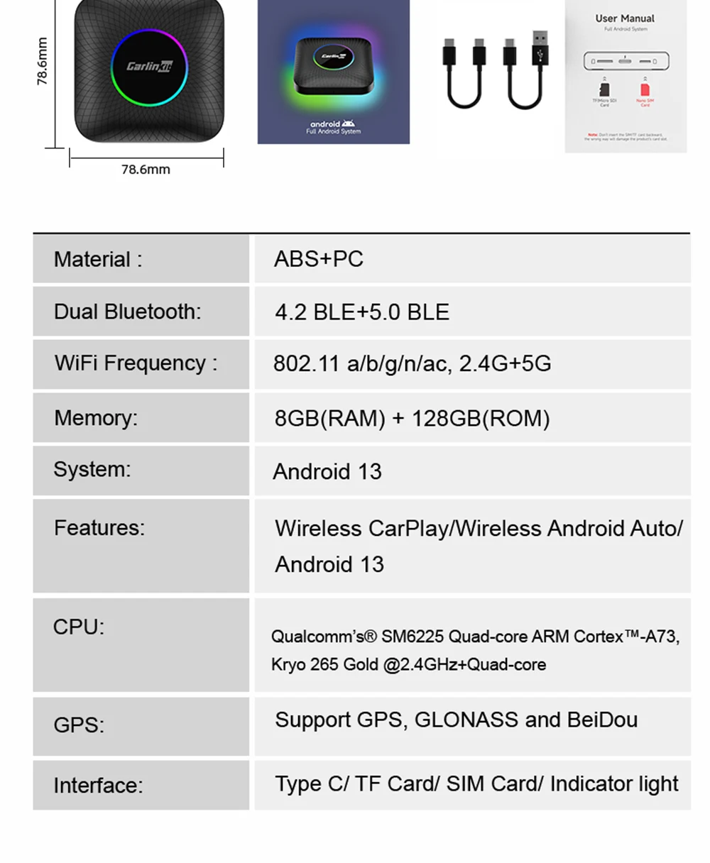 Carlinkit Ai Box - Custom Tbox Ambient 8G 128gb USB Dongle