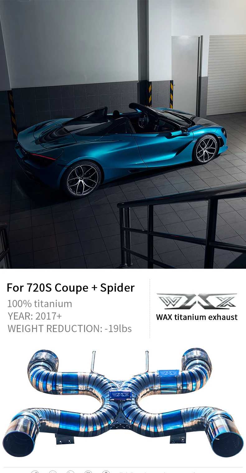 Titanium alloy Exhaust pipe Valve Control Catback Exhaust For McLaren 720S Coupe 720S Spider 2017-2021 Exhaust Pipes Catback