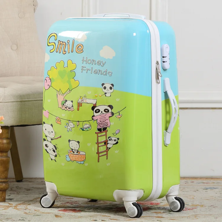 Wholesale Custom Print Pink smile face pattern Kids Trolley Hard case  Luggage 20/24/28'' Travel Suitcase From m.